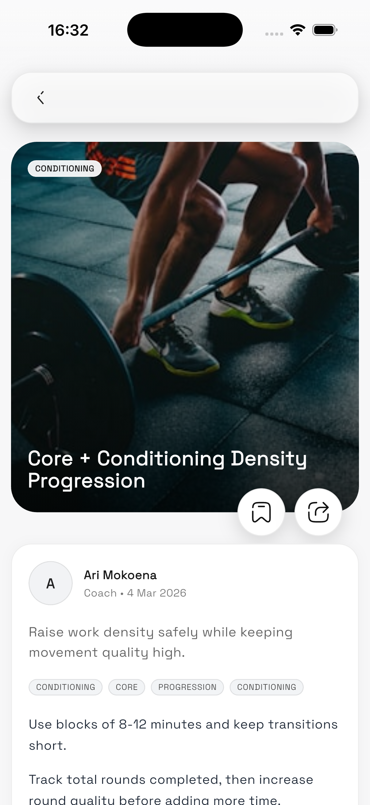 Lift recovery score or recovery insights interface
